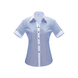 Online Order Short Sleeve Women's Shirt Design V-Neck Slim Fit Blue Wide Pinstripe Shirt Work Shirt Center 35% Cotton 65% Polyester YWD3501 CHENSHANG SKR053 Online Order Short Sleeve Women's Shirt Design V-Neck Slim Fit Blue Wide Pinstripe Shirt Work Shirt Center 35% Cotton 65% Polyester YWD3501 CHENSHANG SKR053